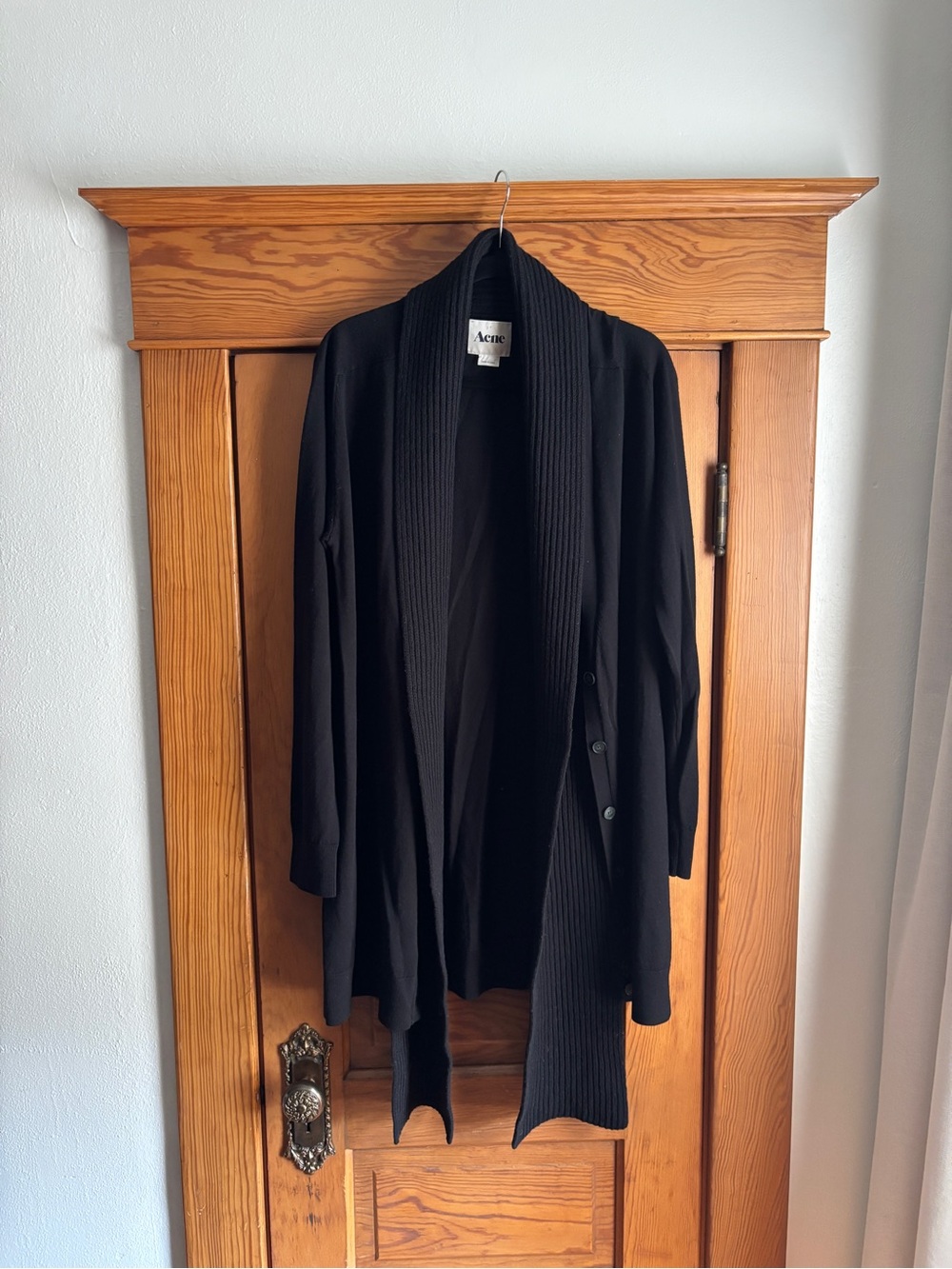 Acne Studios Hedy Long Merino Wool Cardigan with Attached Scarf Black Size Large